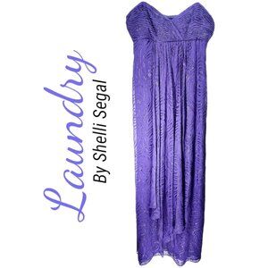 NWT LAUNDRY BY SHELLI SEGAL FULL LENGTH PURPLE STRAPLESS GOWN METALLIC DETAIL, S